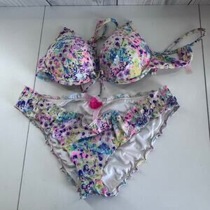 Victorias Secret Neon Push Up Bra Ruffle Bikini Abstract Size Small